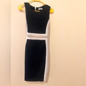 Calvin Klein Black and White body-con career Sheath Midi Dress